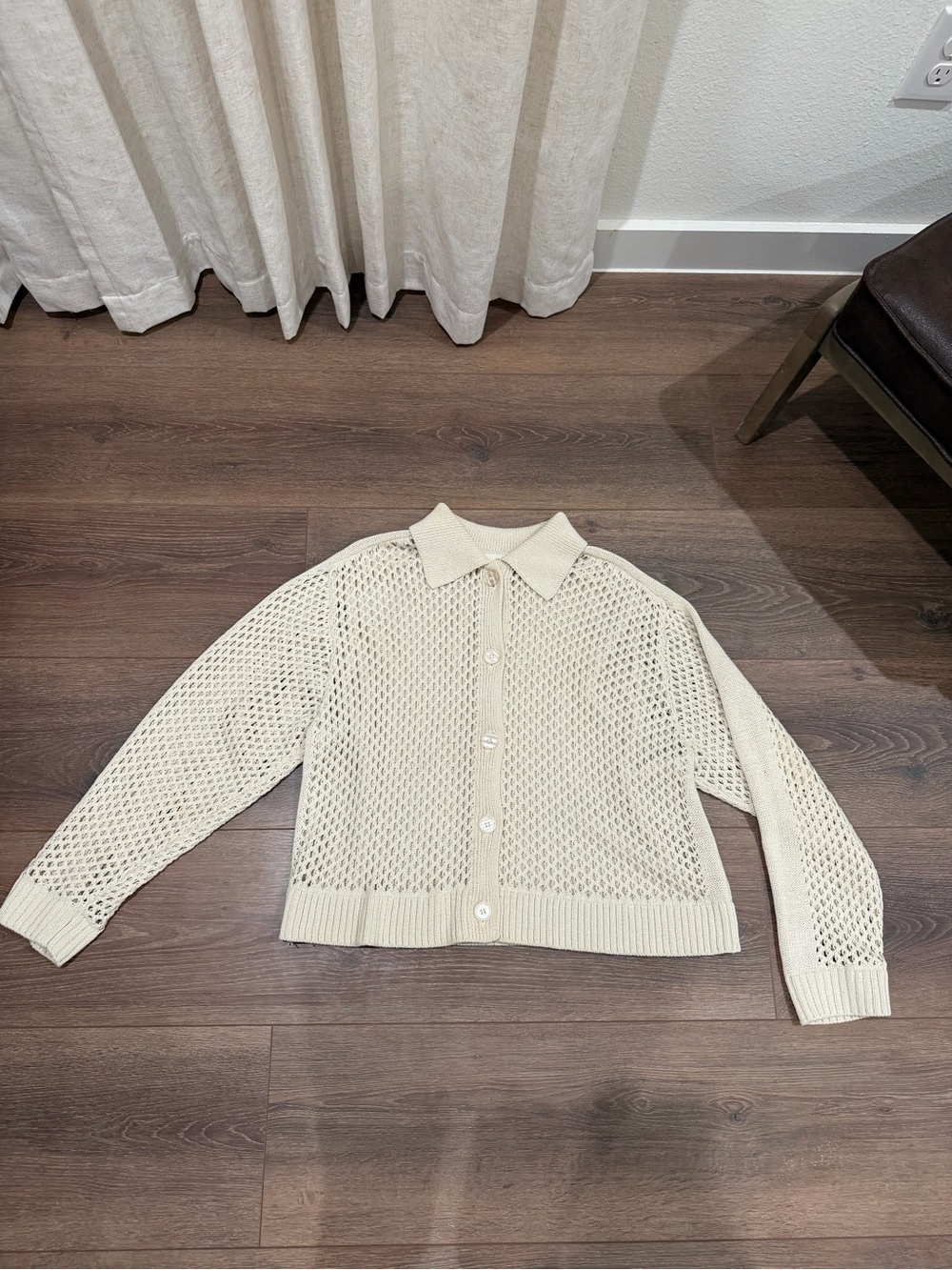 H&M Open-Knit Button-Up Cardigan in Cream
